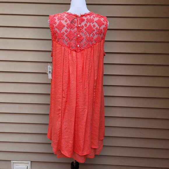 New Directions Coral Red Shift Dress NWT Lace Asymmetric Sleeveless Solid - Picture 10 of 15